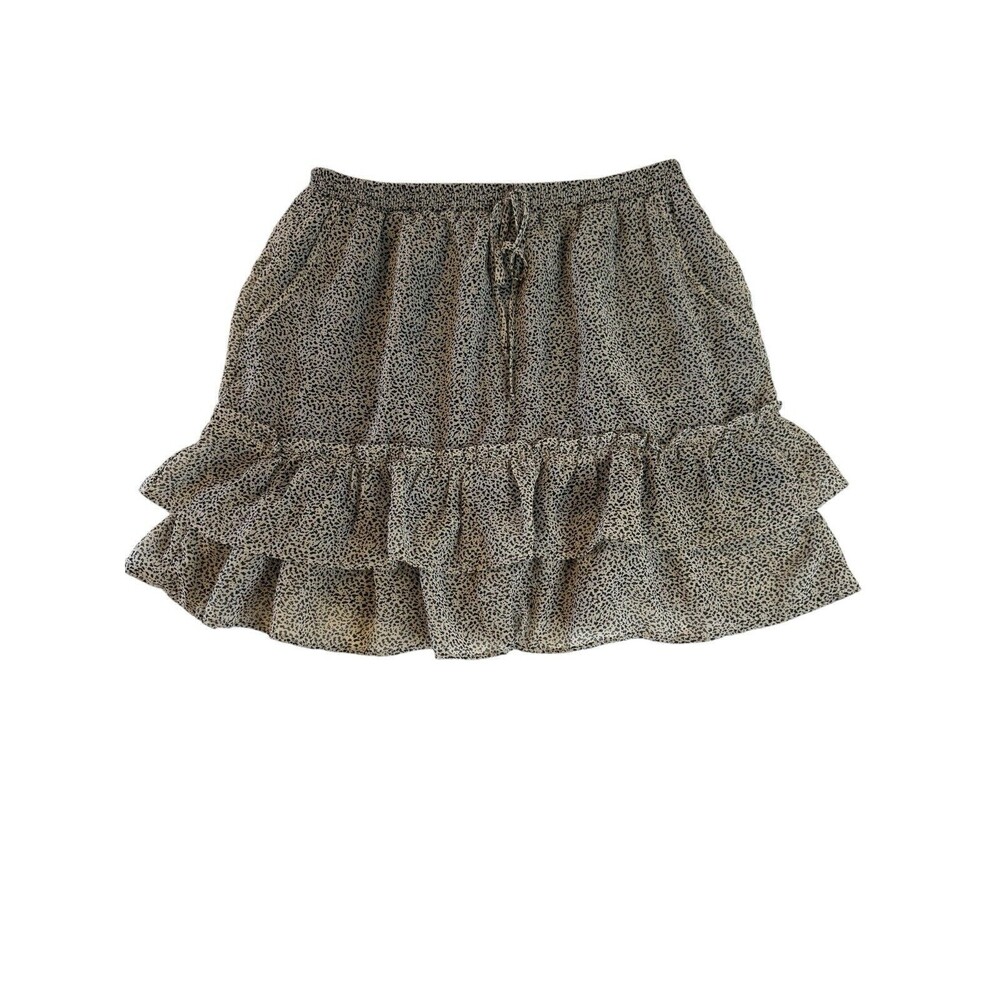 Sienna Sky Women Medium Skirt Black White Ruffle Woven Mini Tie Waist Lined